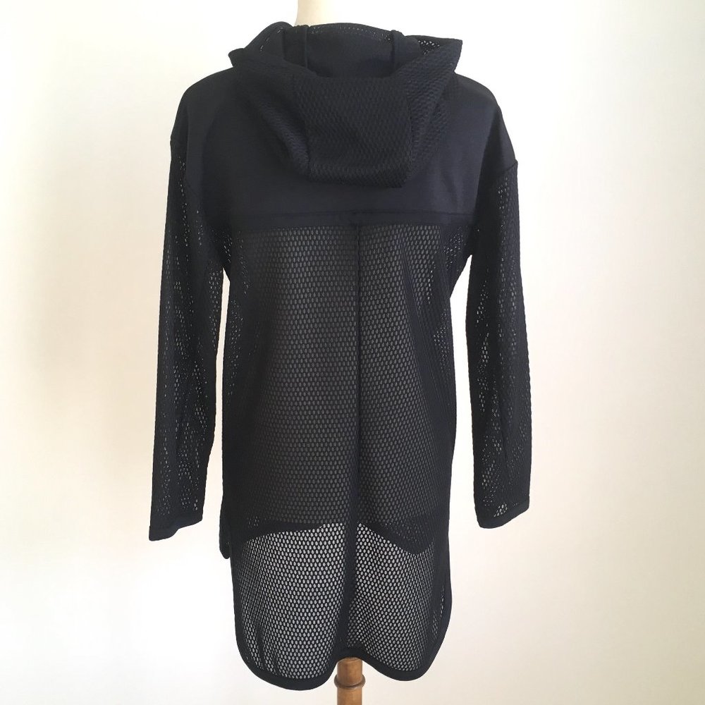 Zara Black Long Mesh Sport Hooded Jacket High Low - Picture 2 of 11
